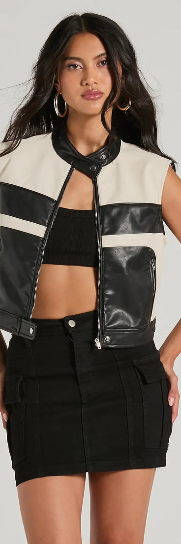 Meet The Crew Contrast Moto Faux Leather Vest