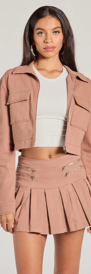 Effortlessly create party outfits or vacation-ready looks with the Practical Charm Zip Up Denim Shacket, one part of a versatile women's mauve matching set perfect for quick and easy outfit combinations from layering chic outfits to transitioning your look seamlessly.