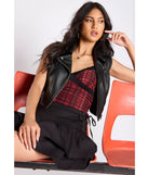 Hit Your Mark Faux Leather Moto Vest, a trendy black addition to women's going-out outfits, is ideal for party attire, chic concert outfits, or night-out looks that keep you on-trend!