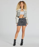 Walking The City Moto Striped Crop Jacket, a trendy heather gray addition to women's going-out outfits, is ideal for Christmas party outfits, chic NYE attire, or winter night-out looks that keep you on-trend!