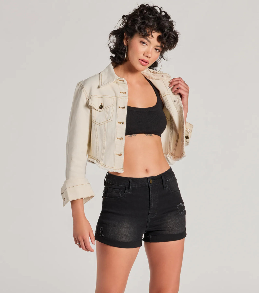 Chill Moments Long Sleeve Crop Denim Trucker Jacket & Windsor