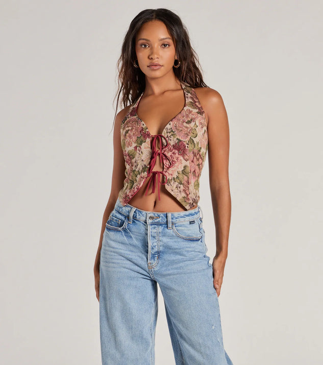 Adore You Floral Tapestry Lace Up Vest Windsor