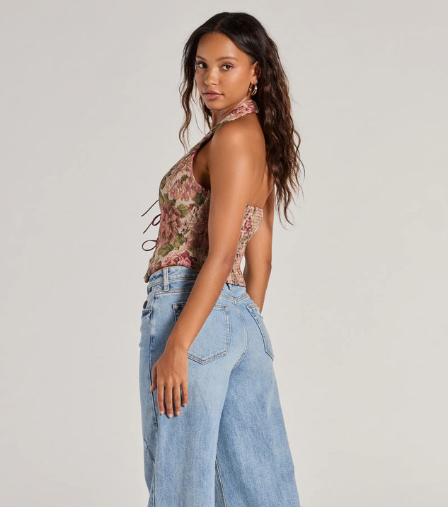 Adore You Floral Tapestry Lace Up Vest | Windsor