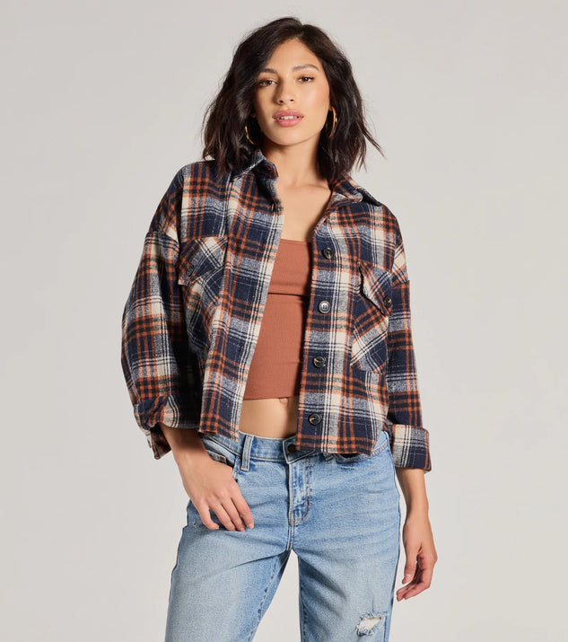 
Upgrade your style game for 2025 with the Basic Vibes Cropped Plaid Shacket in navy, perfect for any fashion-forward wardrobe.