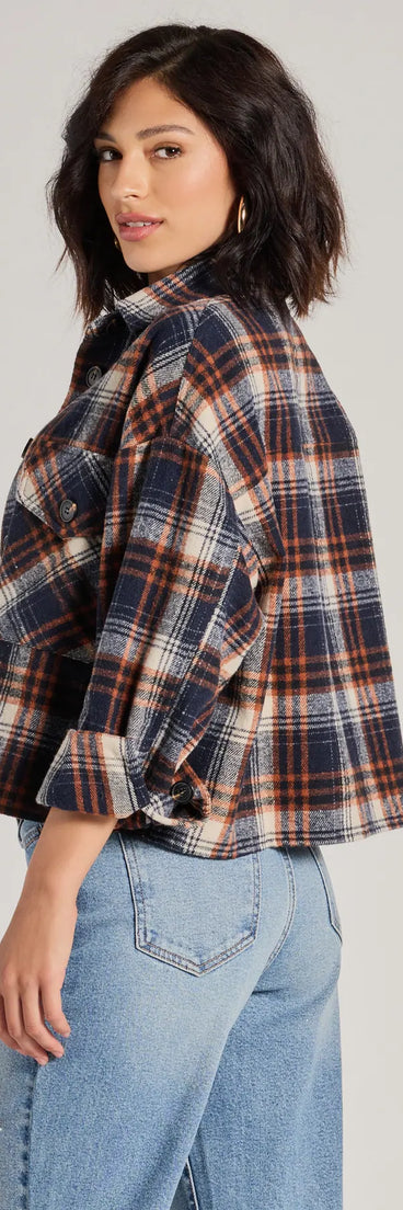 
Upgrade your style game for 2025 with the Basic Vibes Cropped Plaid Shacket in navy, perfect for any fashion-forward wardrobe.