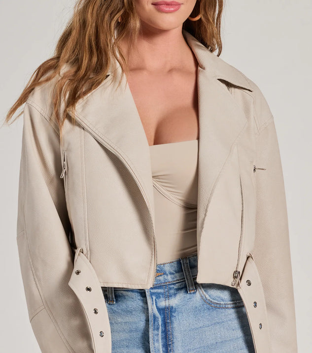 Modern Icon Oversized Faux Leather Belted Moto Jacket | Windsor