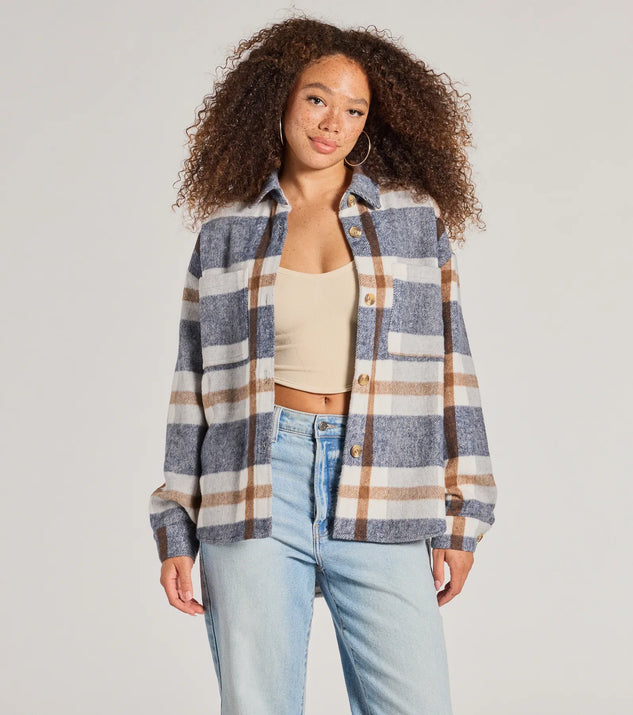 
Upgrade your style game for 2025 with the Effortless Cutie Long Sleeve Plaid Shacket in navy, perfect for any fashion-forward wardrobe.