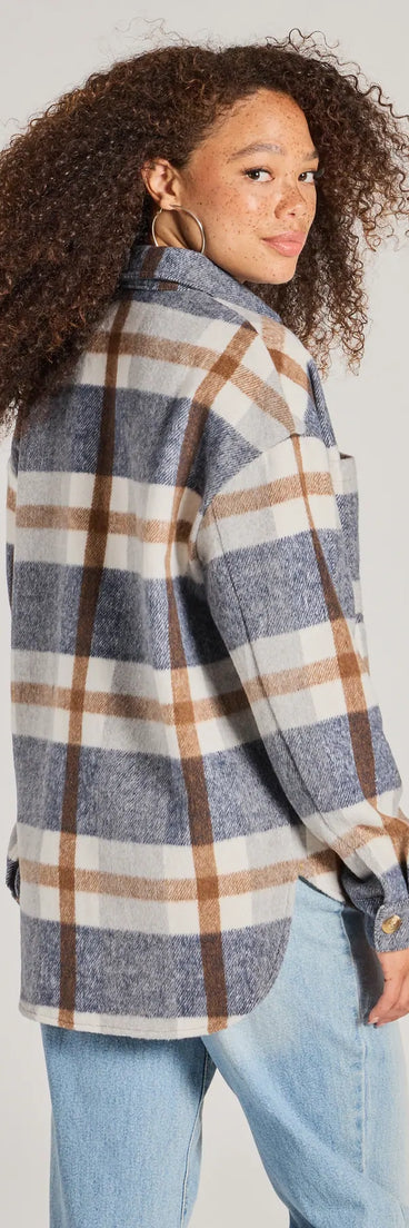 Get inspired with the Effortless Cutie Long Sleeve Plaid Shacket, a feed-worthy navy blue piece that’s part of Windsor's updated and curated women’s clothing edit packed with must-have fall outfit ideas.