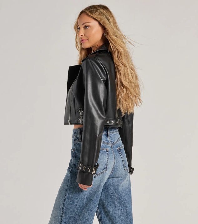 Untamed Chic Faux Leather Cropped Moto Jacket | Windsor