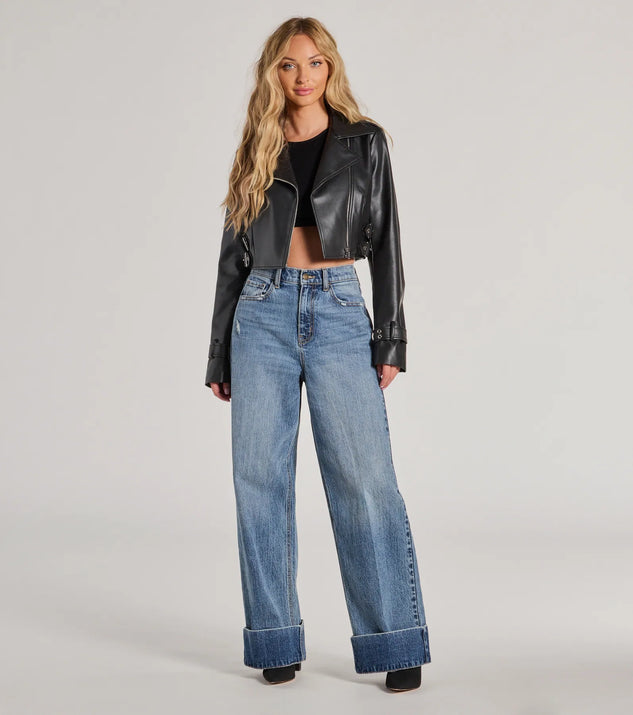 Untamed Chic Faux Leather Cropped Moto Jacket | Windsor