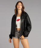 Vintage Chic Faux Leather Oversized Bomber Jacket