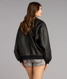 Vintage Chic Faux Leather Oversized Bomber Jacket