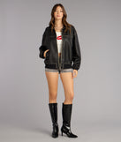 Vintage Chic Faux Leather Oversized Bomber Jacket
