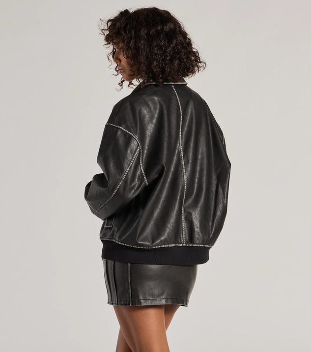 Vintage Chic Faux Leather Oversized Bomber Jacket | Windsor