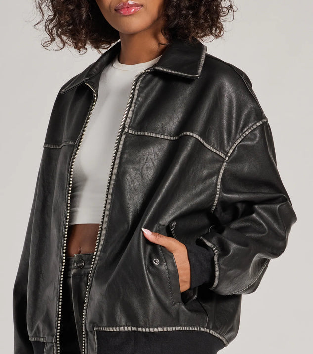 Vintage Chic Faux Leather Oversized Bomber Jacket | Windsor