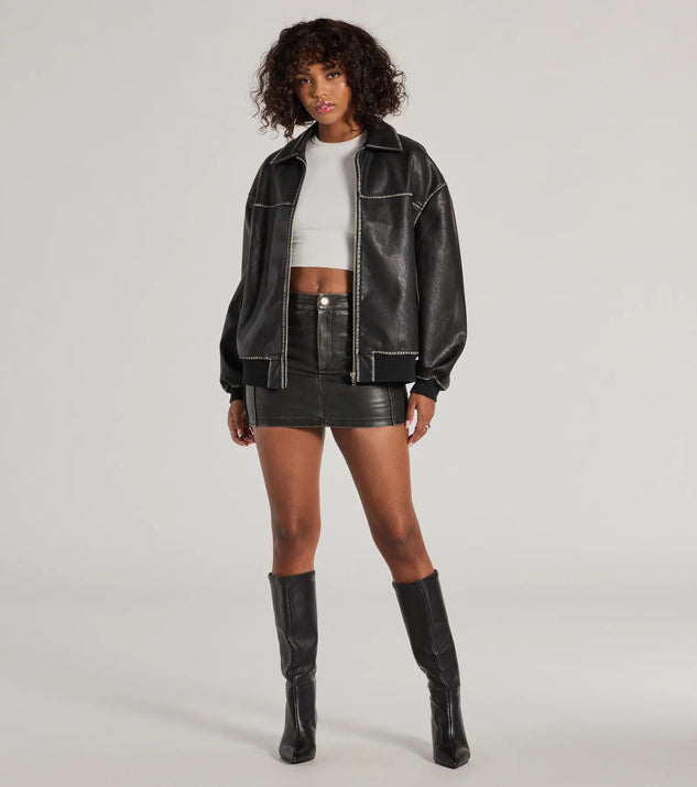 Vintage Chic Faux Leather Oversized Bomber Jacket | Windsor