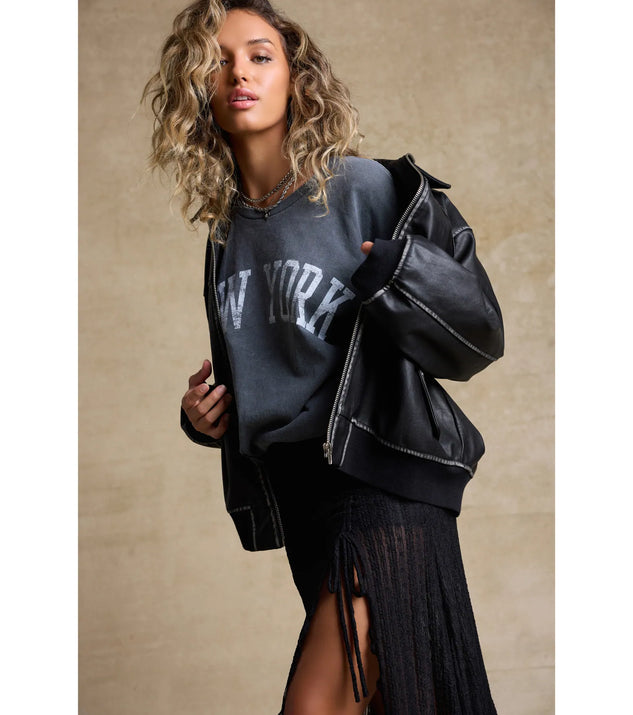 Vintage Chic Faux Leather Oversized Bomber Jacket | Windsor Vintage Chic Faux Leather Oversized Bomber Jacket | Windsor