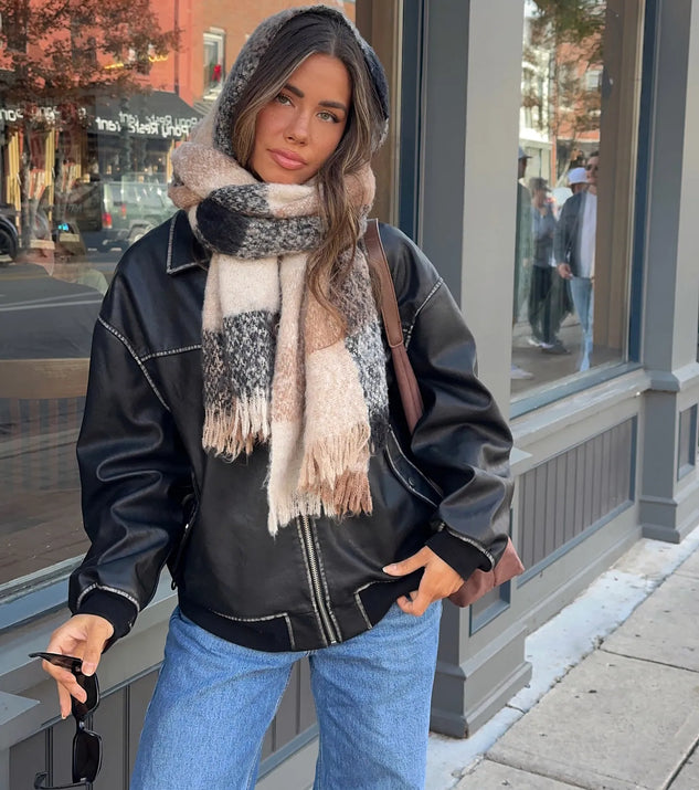 Vintage Chic Faux Leather Oversized Bomber Jacket | Windsor