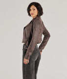 The Cool Vibes Only Faux Suede Belted Moto Jacket in brown is a women's workwear piece offering a trendy style and unique accents, perfect for effortlessly creating an outfit-of-the-day look that transitions your office look to going-out ready.
