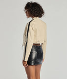 Cool Girl Chic Striped Faux Leather Jacket, a trendy ivory addition to women's going-out outfits, is ideal for Christmas party outfits, chic NYE attire, or winter night-out looks that keep you on-trend!