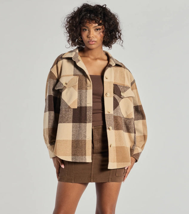 
Upgrade your style game for 2025 with the Plaid Passion Oversized Faux Wool Shacket in brown, perfect for any fashion-forward wardrobe.