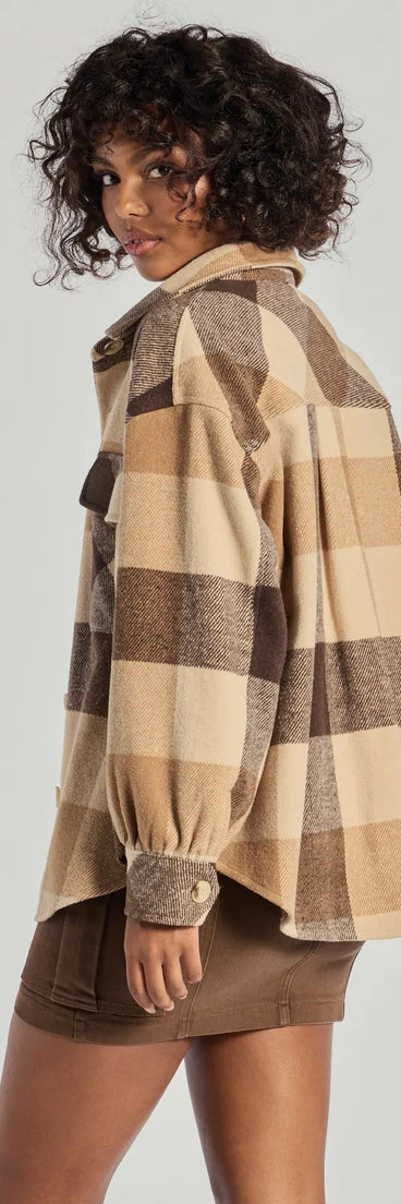 Get inspired with the Plaid Passion Oversized Faux Wool Shacket, a feed-worthy brown piece that’s part of Windsor's updated and curated women’s clothing edit packed with must-have fall outfit ideas.