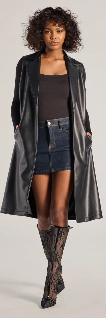 Sleek Icon Faux Leather Long Belted Vest
