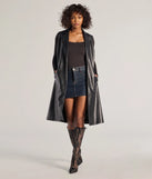 Sleek Icon Faux Leather Long Belted Vest