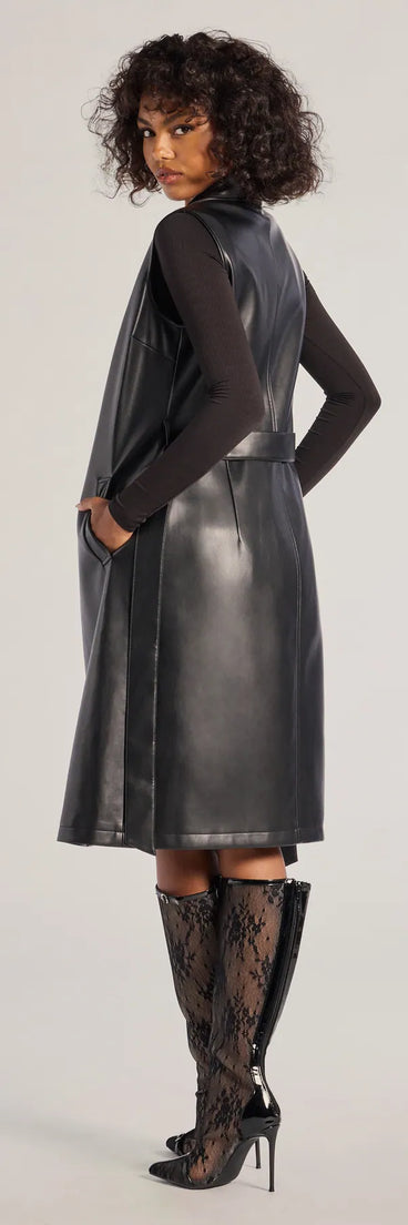 Sleek Icon Faux Leather Long Belted Vest
