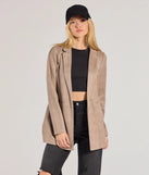 The Chic Choice Plaid Faux Suede Blazer in taupe is a women's workwear essential with an elevated fabric and chic silhouette, ideal for layering and versatile enough to take your look from office chic to going-out ready!