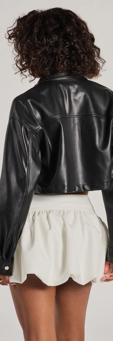 
Upgrade your style game for 2025 with the Sleek Staple Cropped Faux Leather Shacket in black, perfect for any fashion-forward wardrobe.