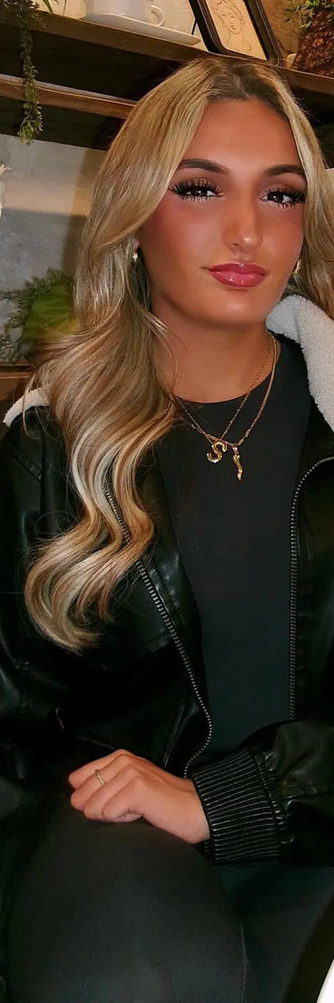 Edgy Chic Flair Faux Leather And Sherpa Bomber Jacket