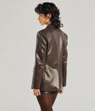 Keep It Trendy Oversized Faux Leather Blazer, a trendy brown addition to women's going-out outfits, is ideal for Christmas party outfits, chic NYE attire, or winter night-out looks that keep you on-trend!