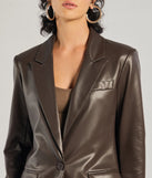 Keep It Trendy Oversized Faux Leather Blazer, a trendy brown addition to women's going-out outfits, is ideal for Christmas party outfits, chic NYE attire, or winter night-out looks that keep you on-trend!