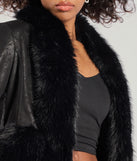 Perfect for creating a fashionable Valentine's Day outfit, the Diva Status Faux Fur Trim Crop Jacket is a chic black jacket with romantic and modern flair, ideal for date night or Galentine’s celebrations.