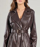 Iconic Muse Faux Leather Belted Trench Coat