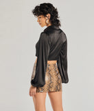 With its midriff cut and trend-forward fit, the Sleek Mood Satin Tie-Front Crop Top is a black crop top made to pair with skirts, denim, or whatever vibe you're feeling this season.