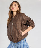 Edgy Cutie Distressed Faux Leather Bomber Jacket