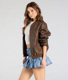 Edgy Cutie Distressed Faux Leather Bomber Jacket