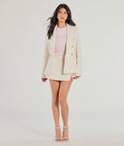 Stay on-trend this season with the Layer On The Style Tweed Button Blazer in ivory, a must-have for creating stylish and effortless spring outfits for women.