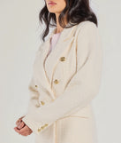 Stay on-trend this season with the Layer On The Style Tweed Button Blazer in ivory, a must-have for creating stylish and effortless spring outfits for women.