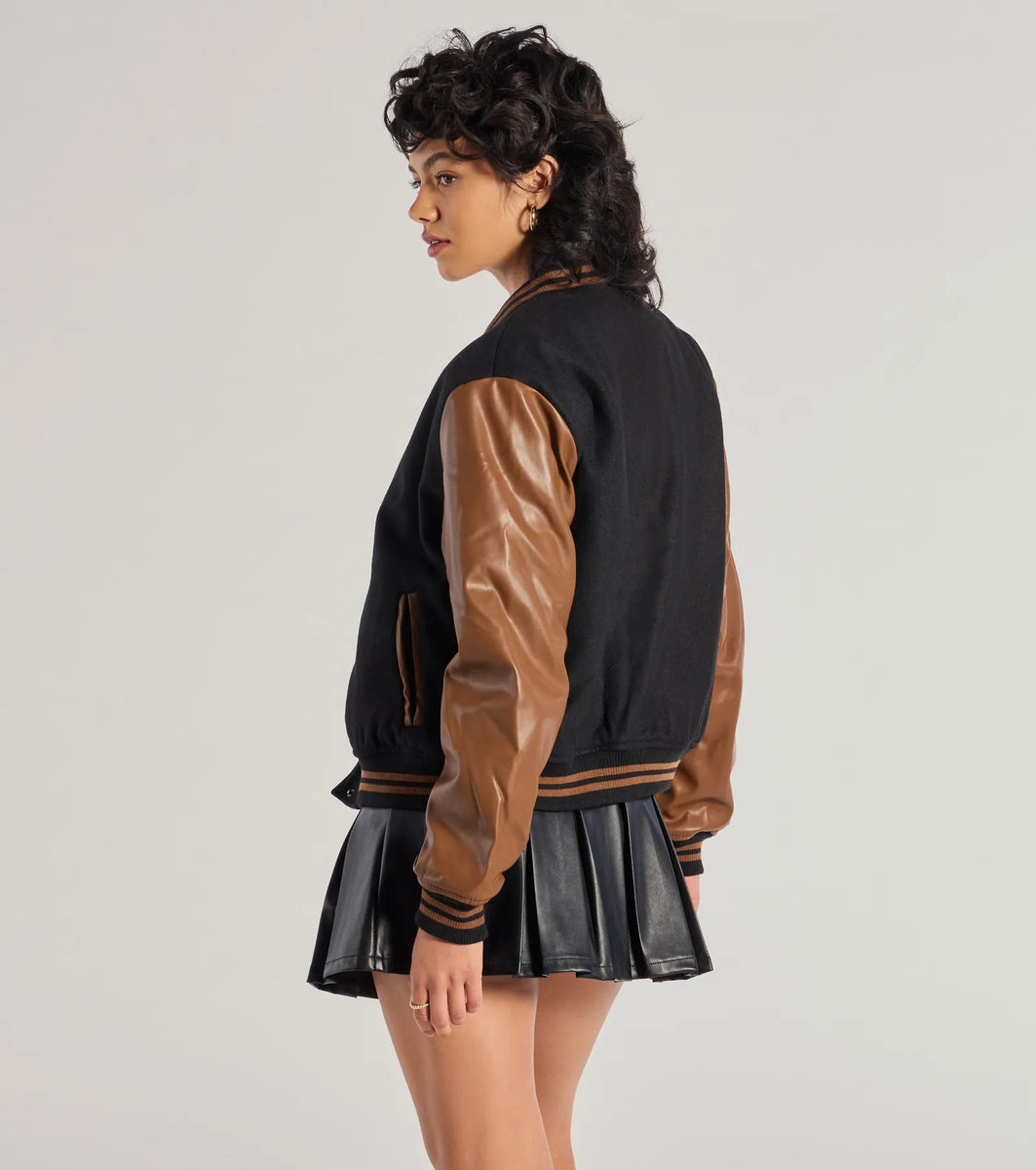 Chic Spirit Faux Wool Varsity Jacket | Windsor
