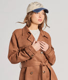 City In Style Belted Faux Suede Trench Coat
