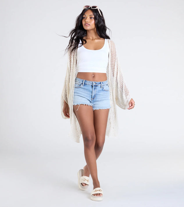 Stay on-trend this season with the Sun Seeker Sheer Crochet Kimono in natural, a must-have for creating stylish and effortless summer outfits for women.