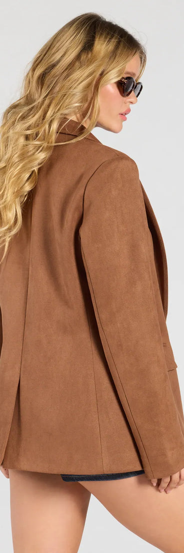 Casual And Chic Faux Suede Oversized Blazer
