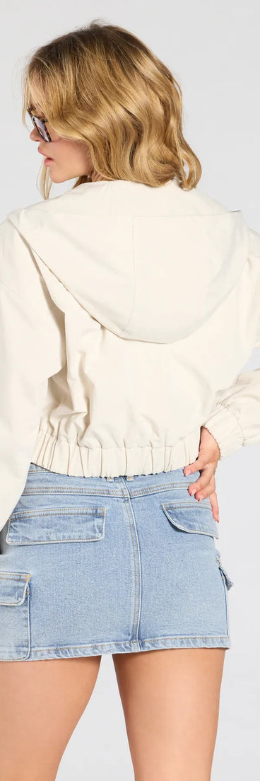 Elevate your fall looks with the Chill Zone Crop Hoodie With Pockets, a taupe hoodie made for laid-back layering.