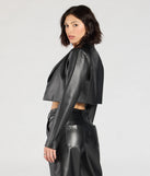 Chic Layer Faux Leather Cropped Blazer