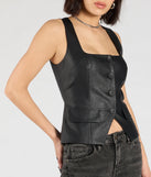 From bold to effortless, the Fashionable Edge Button Down Faux Leather Vest lets you define your vibe with black tops that speak your style.