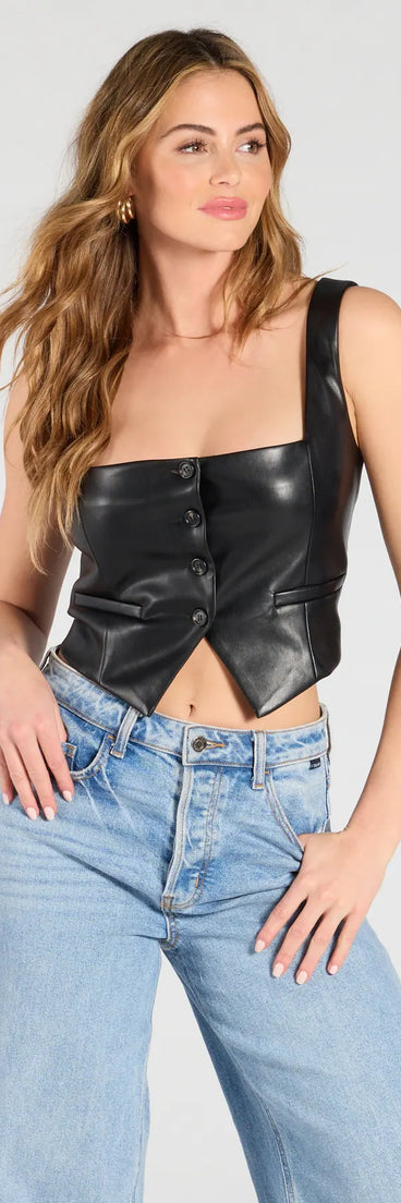 Refresh your wardrobe with the Attractive Influence Square Neck Button Vest, a black fashion jacket that adds statement style to every look.