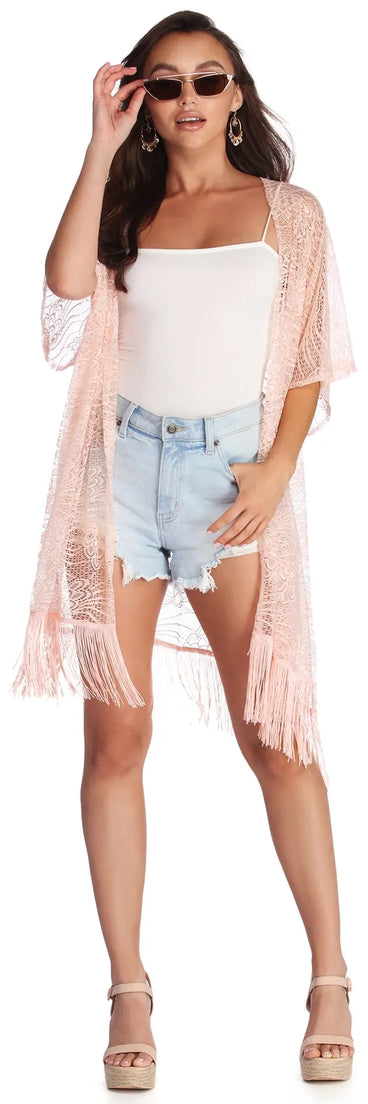 Lady Lace Kimono With Fringe
